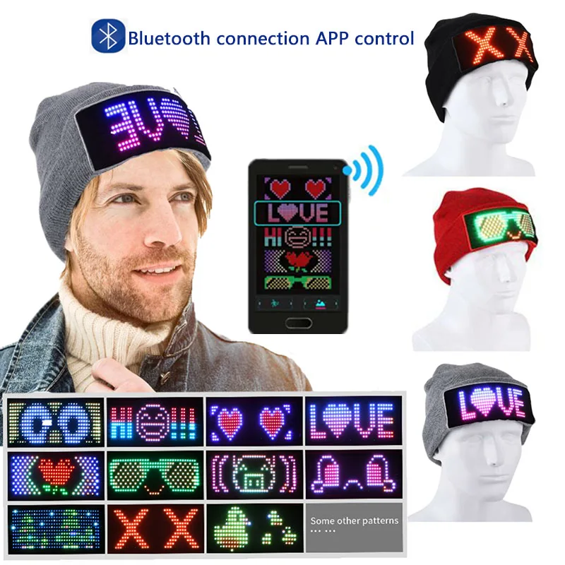 Bluetooth LED Beanie Hat App Control LED Party Warm Pittted Hat Prispôsobené jazyky