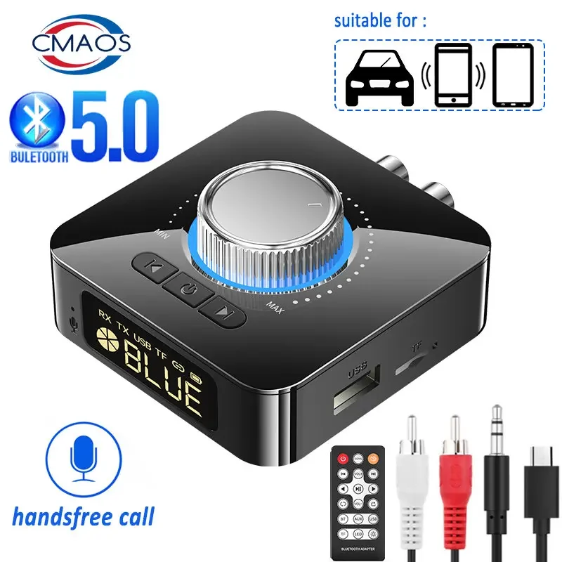 Bluetooth prijímací vysielač LED BT 5.0 Stereo aux 3,5 mm Jack RCA Handsfree Call TF U-Disk TV TV CAR KIT bezdrôtového zvukového adaptéra