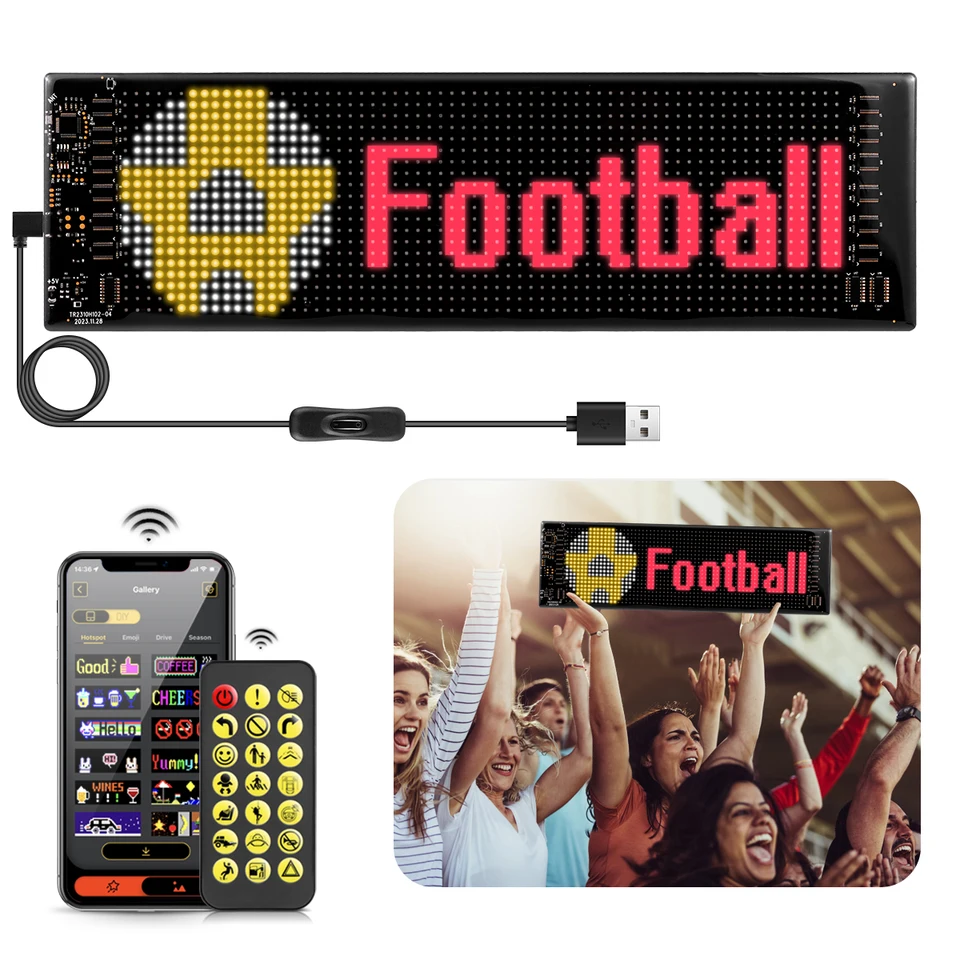 Bluetooth Programovateľná inteligentná LED matica Pixel Scrolling Display Reklama Svetlo Svetlo USB 5V Graffiti Text Logo EuroCup 2024