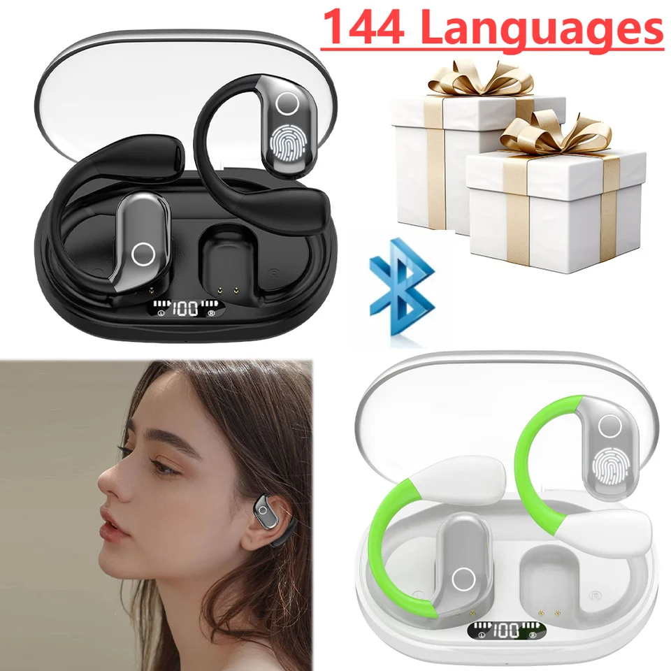 Bluetooth slúchadlá prekladateľ prekladateľ 144 jazykov v reálnom čase slúchadlá hlasu obojsmerný prekladateľ OWS HD Zvuk s otvoreným uší