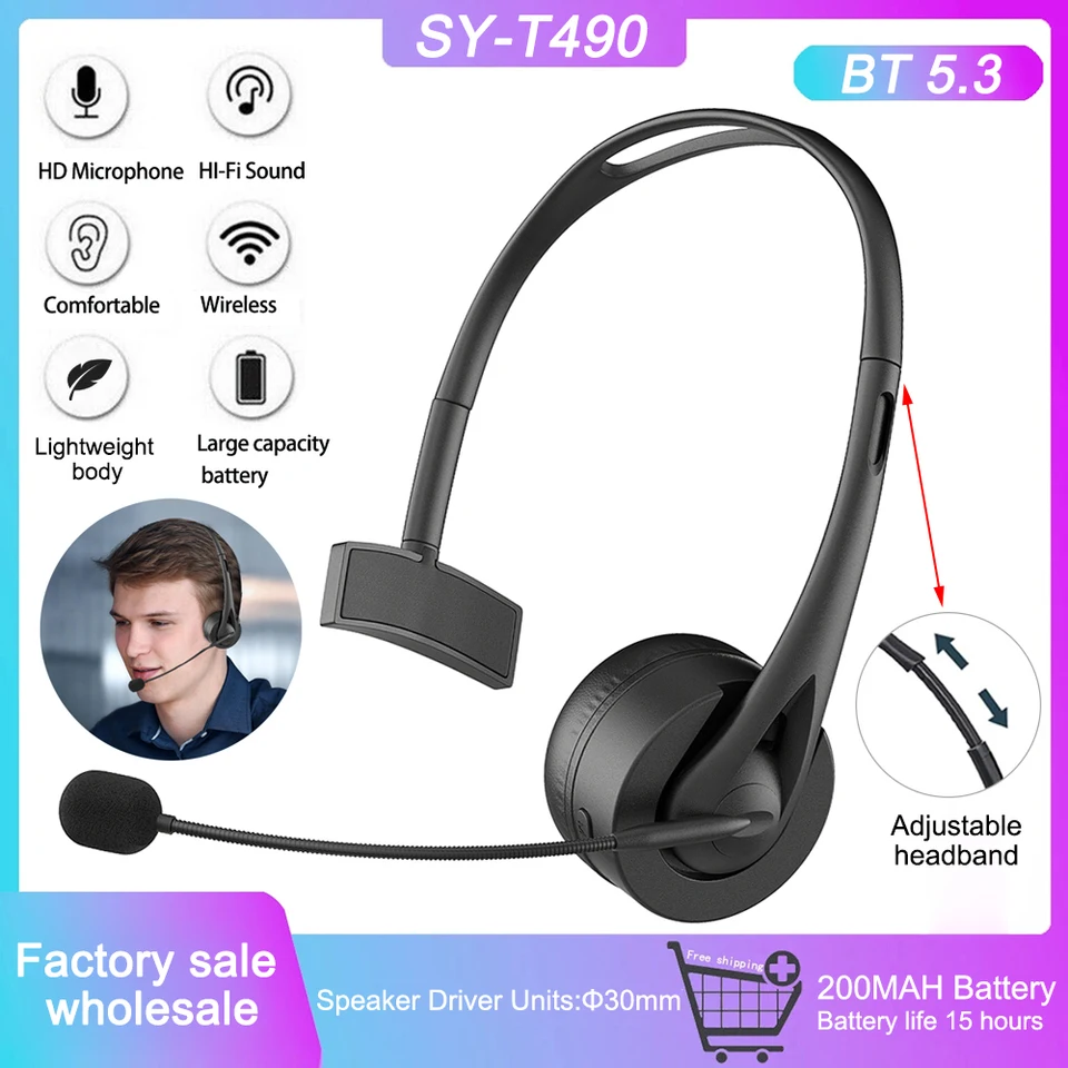 Bluetooth v5.3 Wireless Headset Truck Ovládač náhlavnej súpravy Hands-Free Talking Headset (s mikrofónom) pre kanceláriu call centra atď.