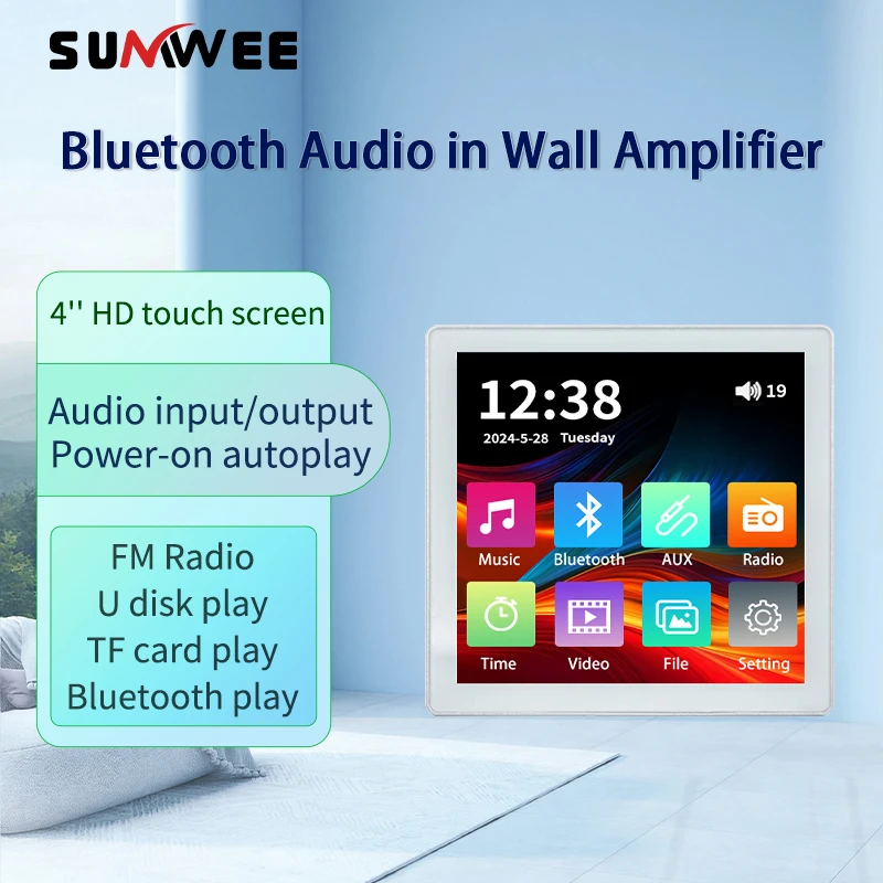 Bluetooth Wall zosilňovač inteligentný domáci zvukový dotykový obrazovka 4*20W stereofónny zvukový hudobný panel na pozadí hudba Hostiteľ hostiteľ stropný reproduktor FM