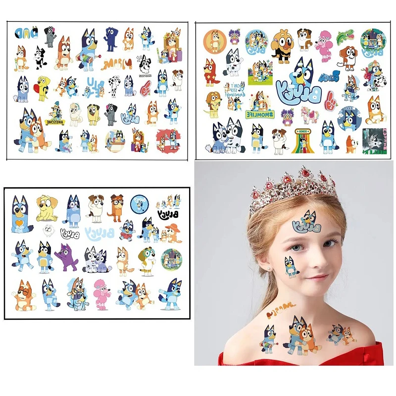 Blueys bingo tetovanie nálepky roztomilý karikatúra tetovacia nálepka dekorácie Deti umývateľné anime vodné prenos nálepky ornament darček
