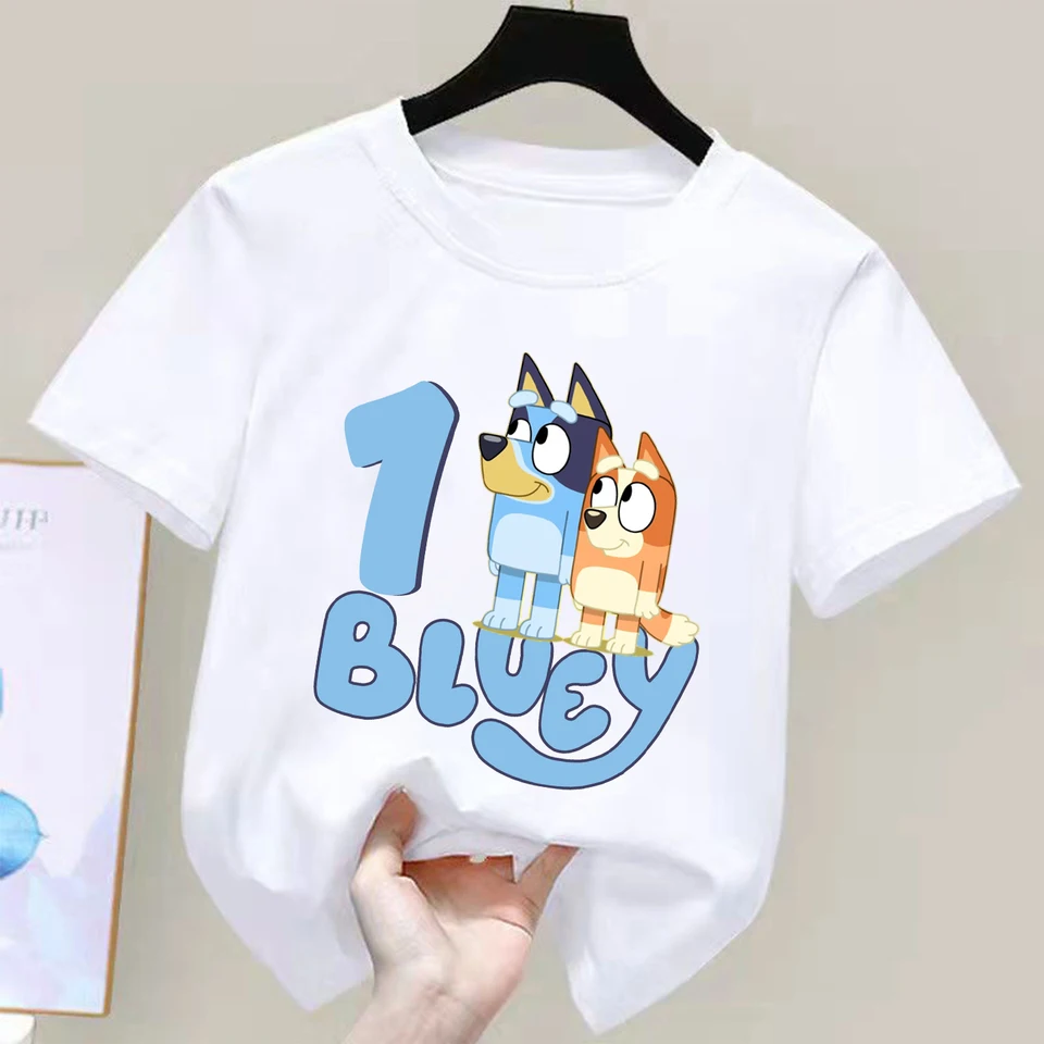 Blueys Tričko pre deti narodeninové postavy Tee Top Cartoon Clothes Fashion White s krátkym rukávom deti anime voľné oblečenie darček