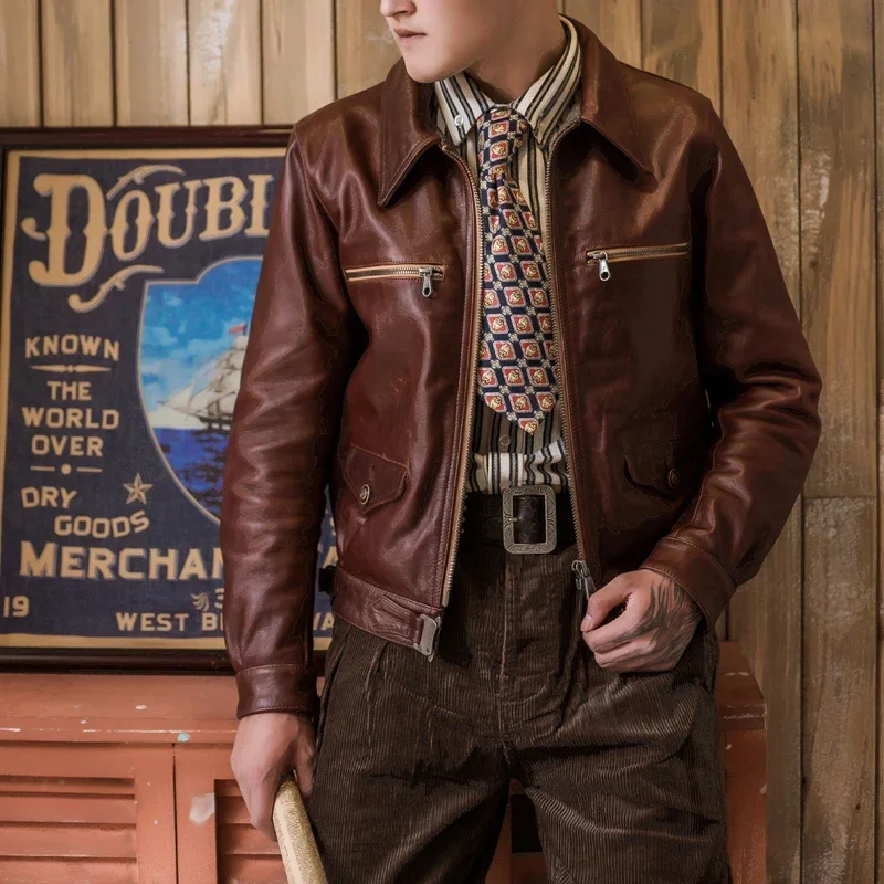 Blunt Razor Classic Replica Hartmann Delphine Oil Wax Cowhide Flying Suit Motocykel krátka kožená bunda American Retro
