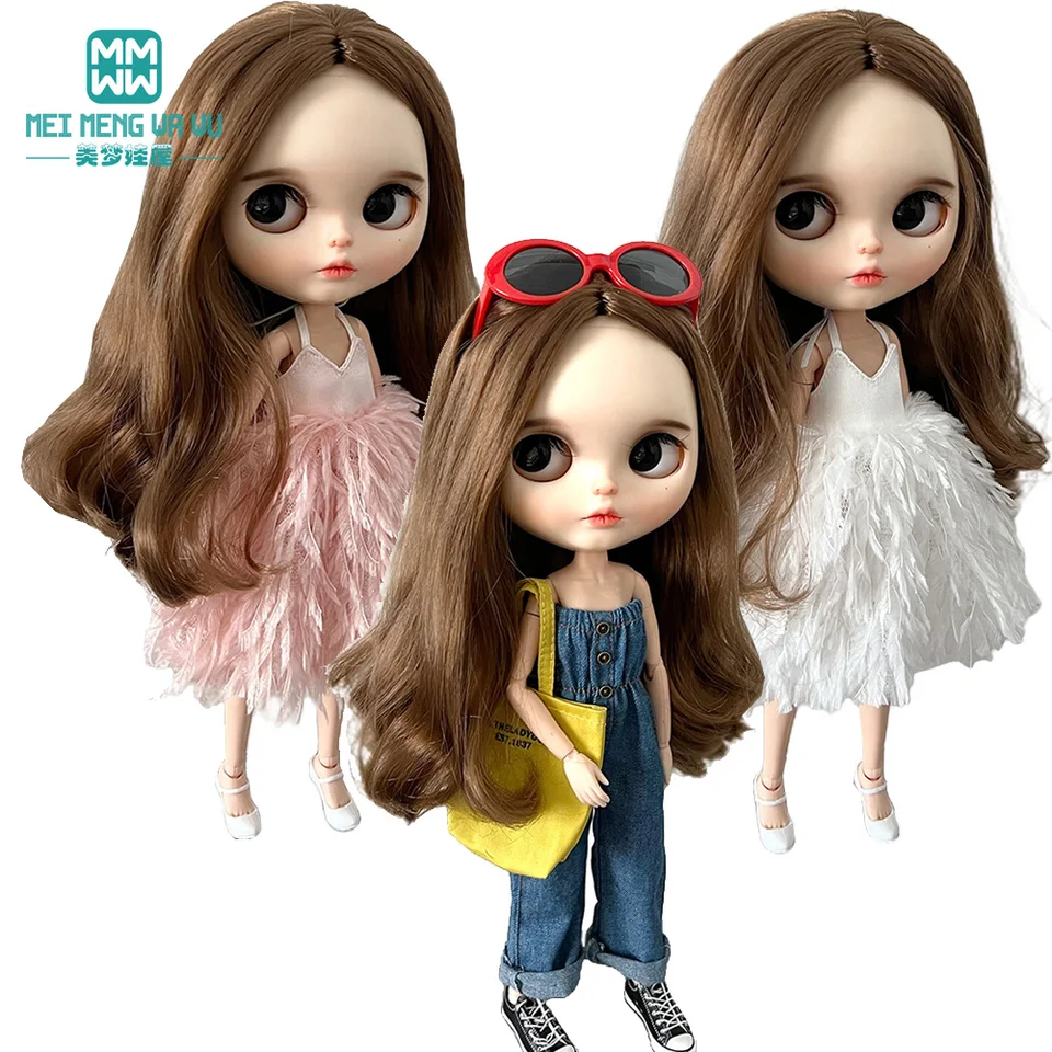 Blyth Doll Clothes Fashion Feather Sukne, denim Onesies Fits Azone, Obitsu Doll Accessories Girl Girds