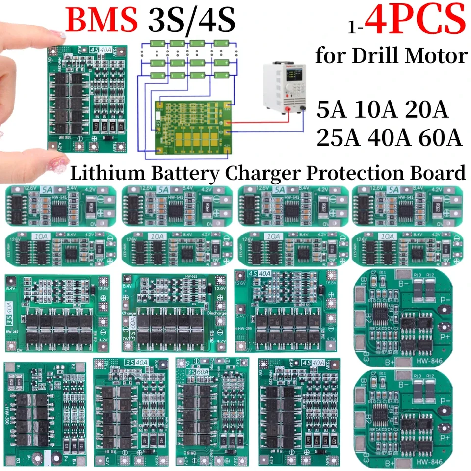 BMS 3S/4S 5A 10A 20A 25A 40A 60A LI-ION lítiová nabíjačka na nabíjačke 18650 pre vŕtací motor 12V so vylepšením/vyvážením