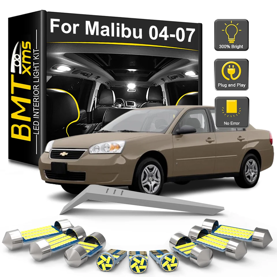 BMTXMS 13PCS pre Chevrolet Chevy Malibu 2004 2005 2006 2007 2007 CANBUS LED Interiérové ​​svetlá Žiarovka Kit