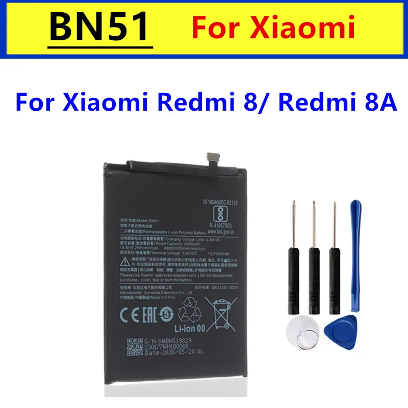 BN51 Nová vysoko kvalitná batéria BN51 5000 mAh pre Redmi 8/8A Výmenné batérie + bezplatné náradie