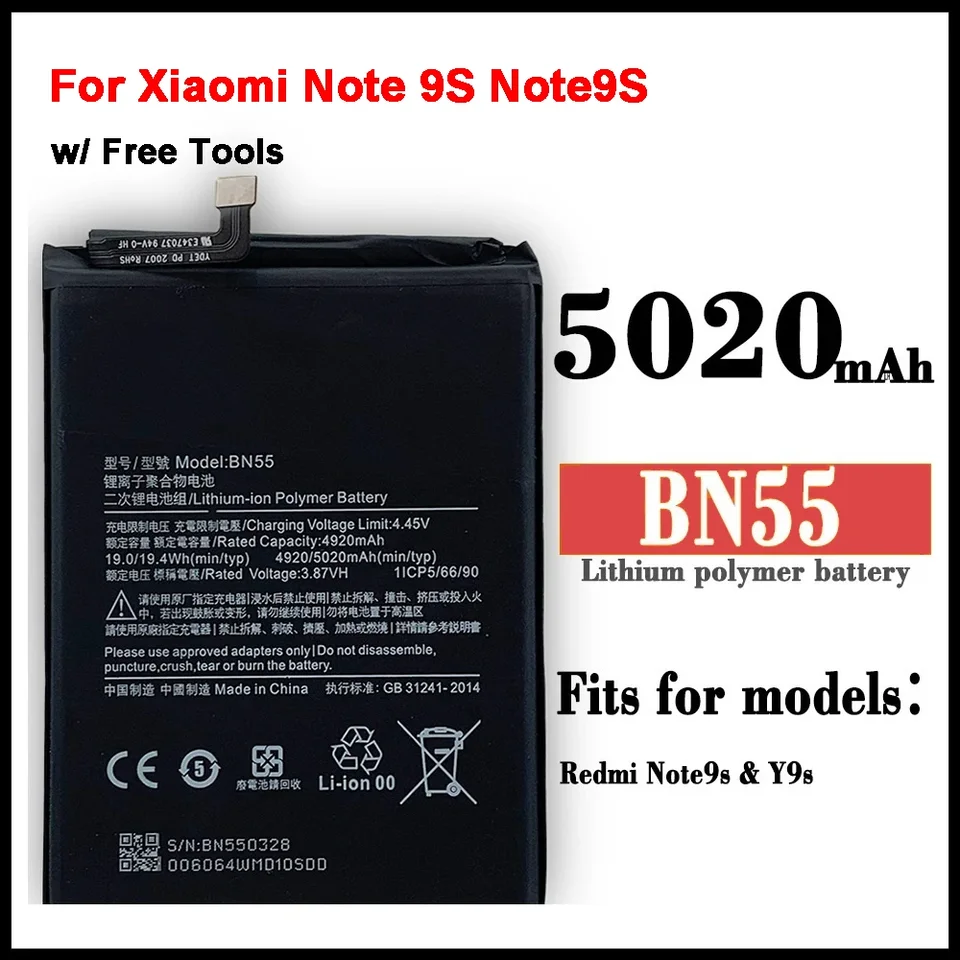 BN55 Telefón batéria pre Xiaomi Poznámka 9S Note9s 5020mah BN55 Výmena batérie +nástroj
