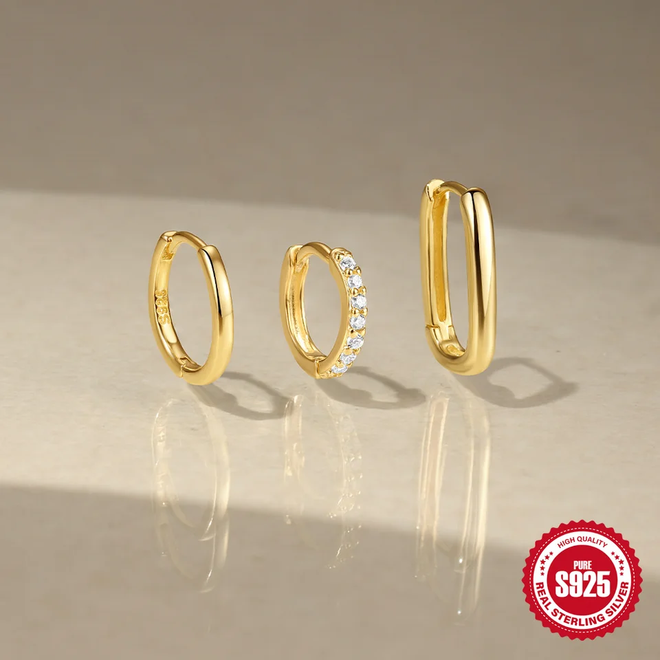 Boako 925 Sterling strieborné náušnice pre ženy zirkón Smoot 18k Gold Geometry 3pc Hoop náušnice módne šperky 2024 Classic