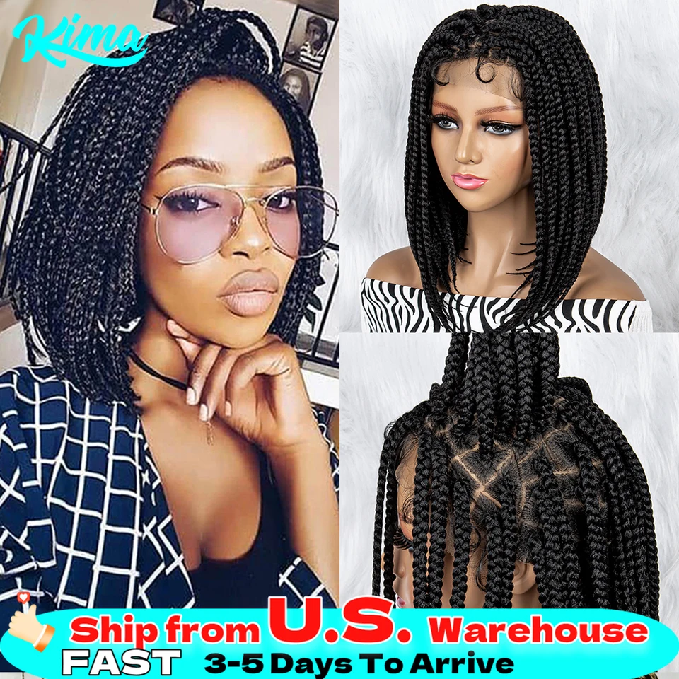 Bob pletené parochne pre čierne ženy plné čipky Cornrow Braids Syntetické čipky predné parochňu