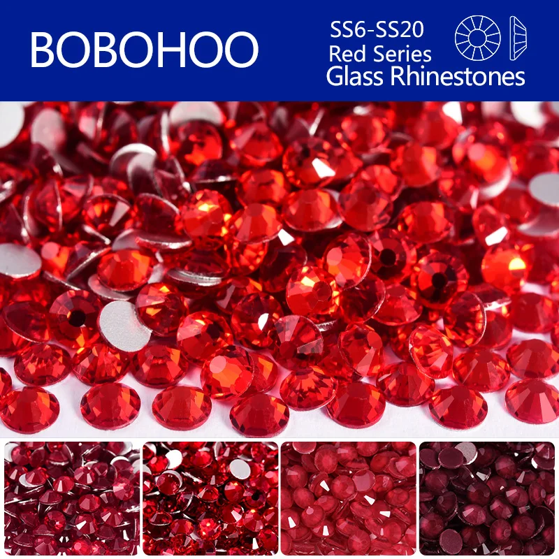 Bobohoo Red Series non hotfix kamienky SS6-SS20 nechty Charm Art Flatback Crystals Super Glitter Glass Stras pre domácich majstrov