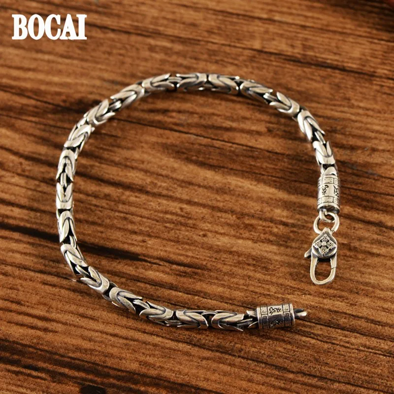 Bocai 2023 Nový skutočný S925 Pure Silver Jewelry Retro Peace Pat v štýle Trendy Pánske a dámske náramky