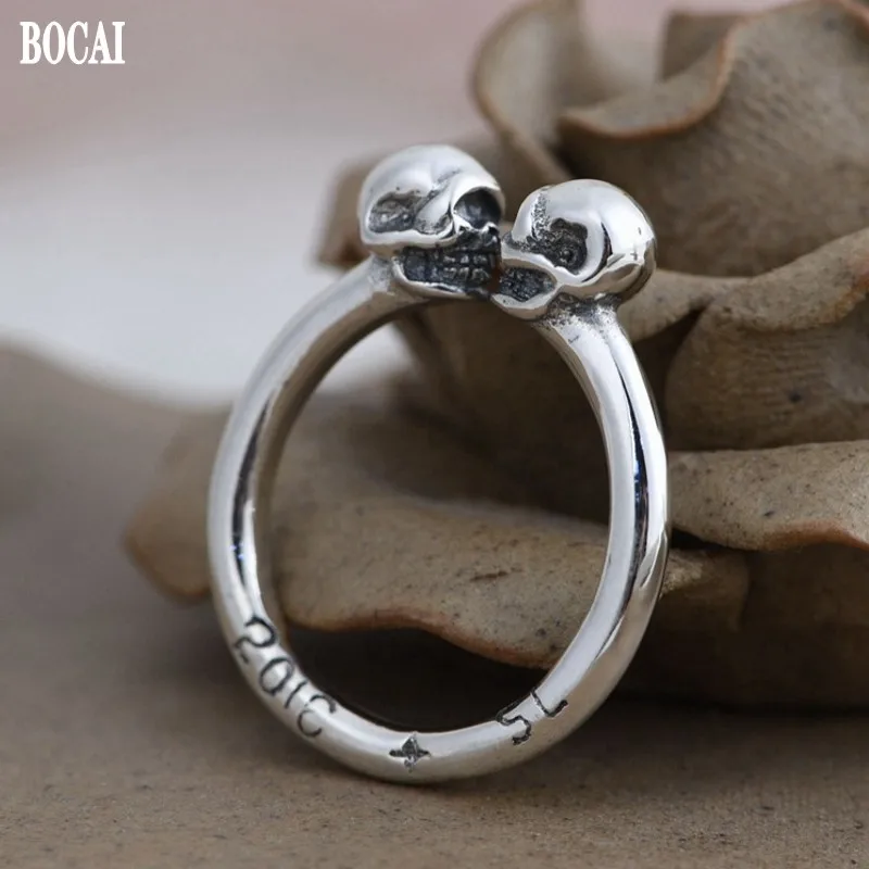 Bocai nový skutočný S925 Strieborné šperky Retro osobnosť 2021 Trend Punk Rock Skull Man Ring