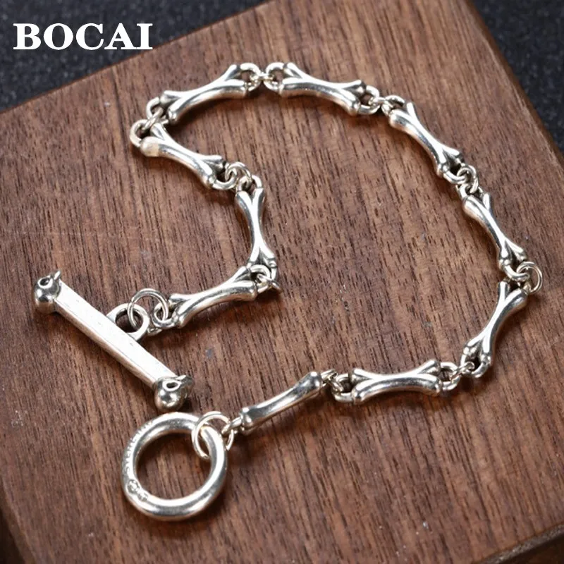 Bocai S925 strieborná lebka KONE SITHING OT Buckle náramky pre mužov a ženy osobnosť Punk Trend Trend Darčeky s dovolenkami