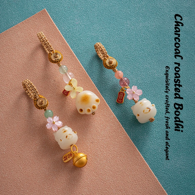 Bodhi Cherry Blossom Osmanthus prívesok kľúčový reťazec Čínsky štýl prívesok s malým medveďom Charm