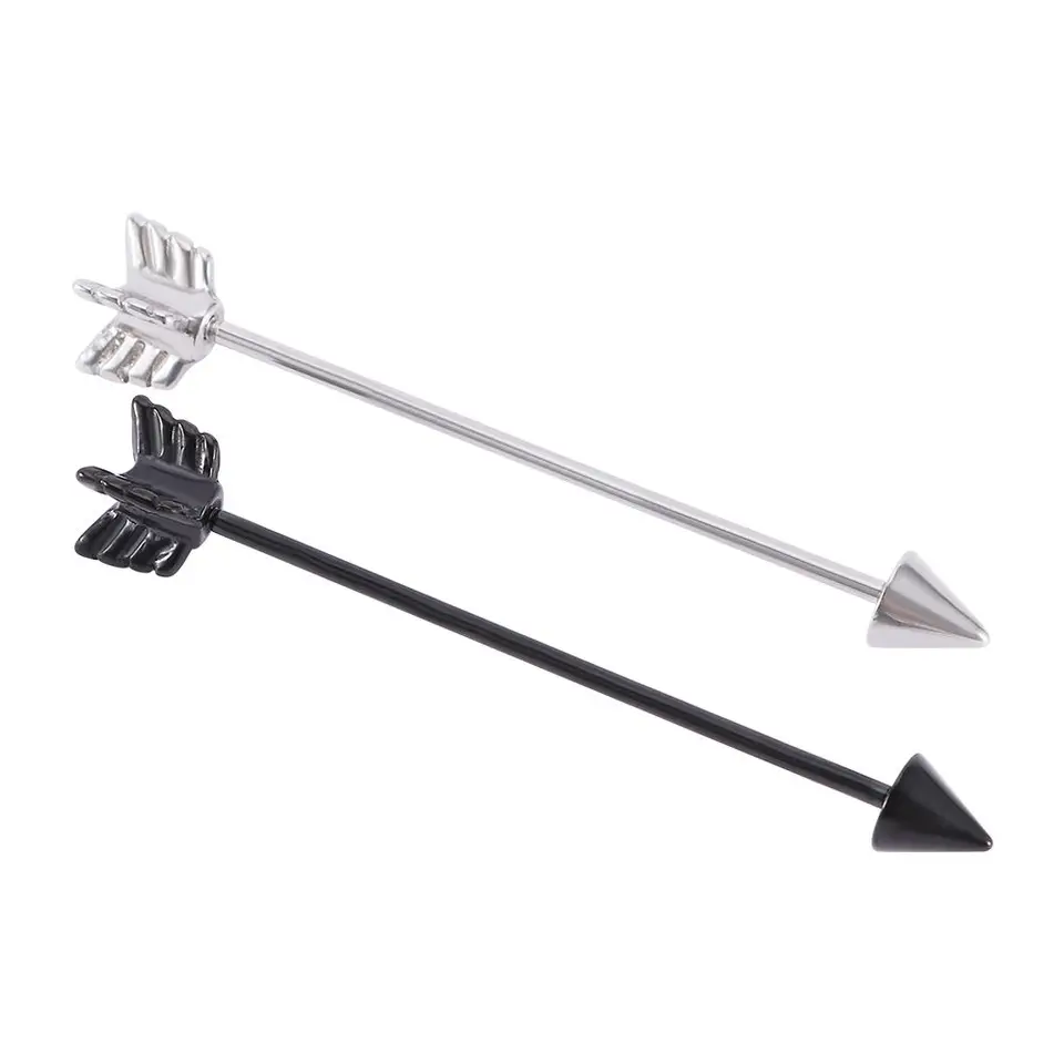 Body móda z nehrdzavejúcej ocele Industrial Barbell Silver Black Piercing Stud Stuch Arrow Ear Chrup