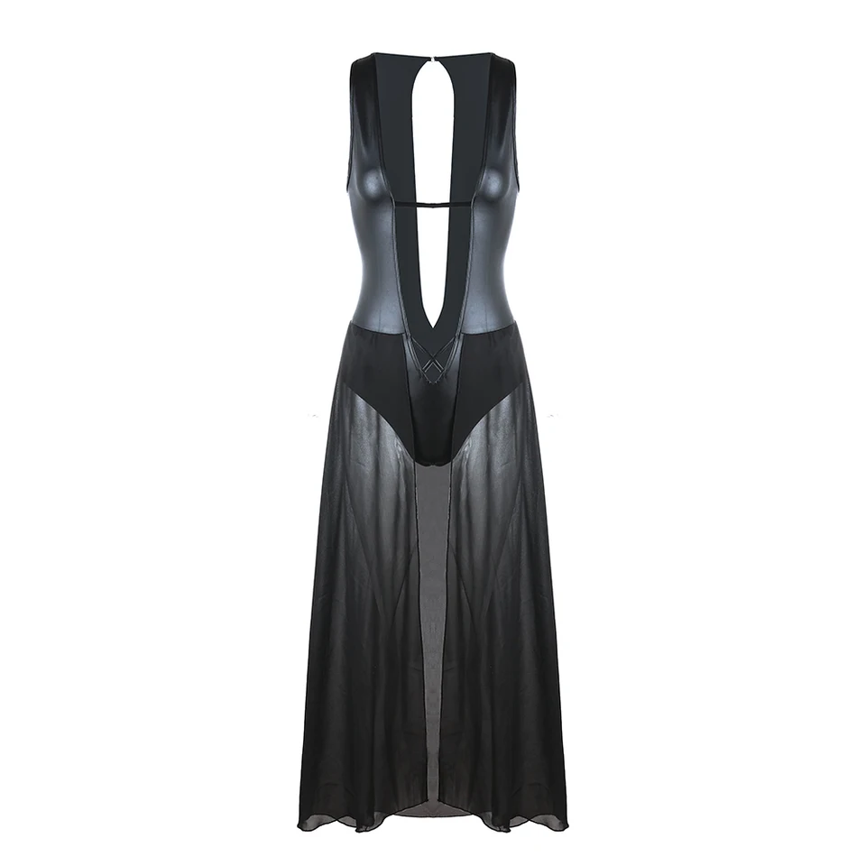 Bodydress gogo outfit v kovovom mokrom mokrom Čierny mokrý vzhľad