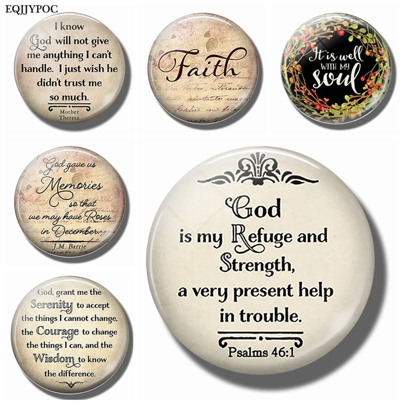 Boh biblické písmená chladnička Magnet kresťanské vyrovnanosť modlitba Amulet 30 mm sklenená kabochonová magnetická chladnička nálepka Domáca výzdoba