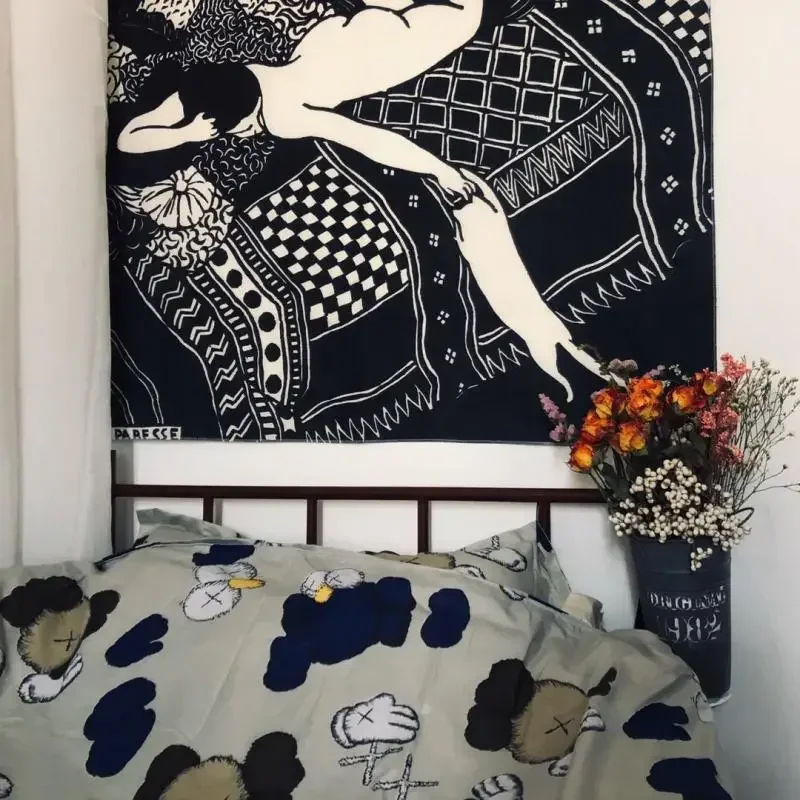 Boho dekorácie Domáca dekorácia tapiséria čierna biela biela art deko pozadie handrika