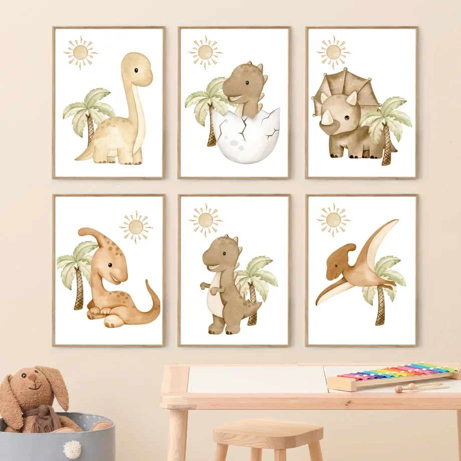 Boho dinosaur vajcia slnečné palmové dino stopy materské nástenné umenie maľba maľba maľba Nordic Poster Wall Pictures