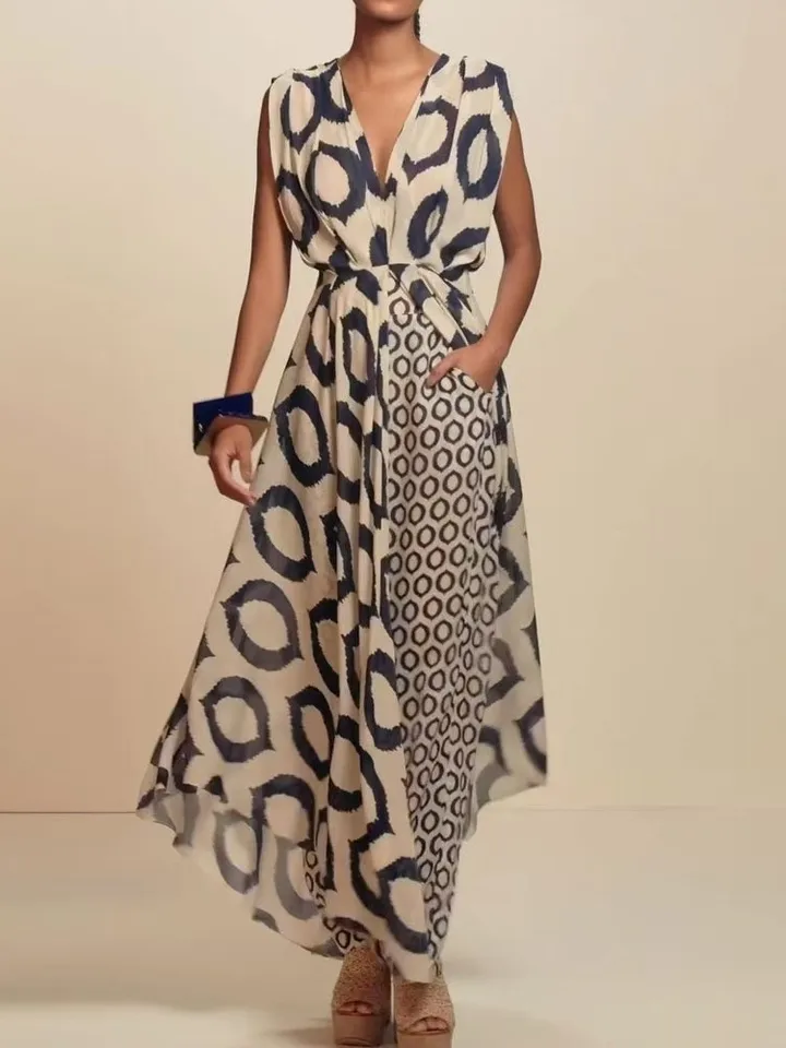 Boho dvojdielne obleky 2025 letné dámske elegantné elegantné tlačené rukávky bez rukávov V-krk Lace-up voľný top módne štíhle nohavice pre ženy