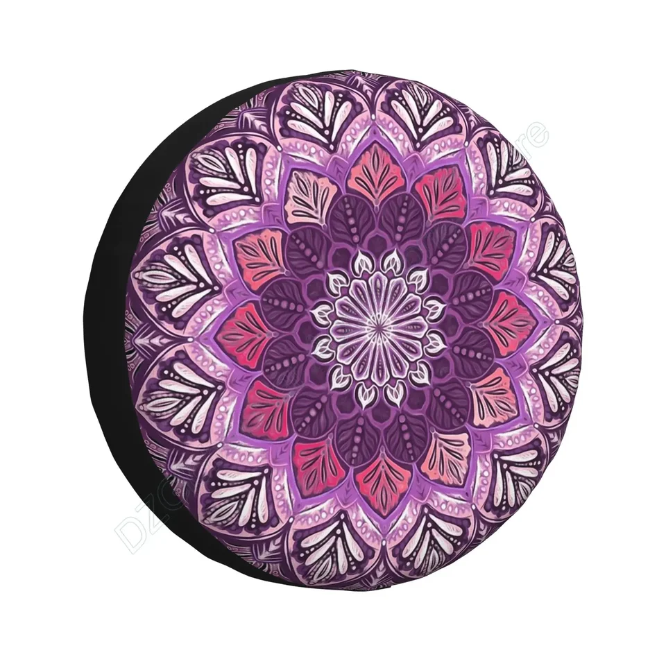 Boho mandala v tmavo fialovej a ružovej rezervnej pneumatike kryt pneumatiky odolného voči pneumatikám Fit RV SUV a mnohých vozidiel 14 15 16 17 palca
