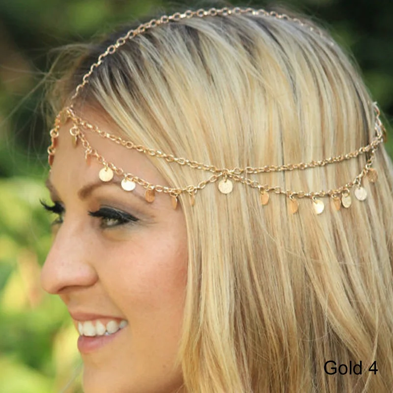 Boho svadobná reťaz s svadobnou hlavou Bohemian prívesok čelo čelenky retiazka Hairbandy pre ženy