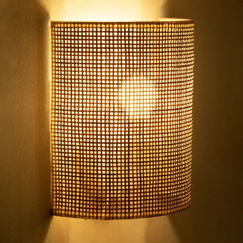 Boho v štýle Rattan Wall Lamp Ručne tkané domáce spálne lôžko veranda ulička na stenu lampa Moderná jednoduchosť LED stena svetlo