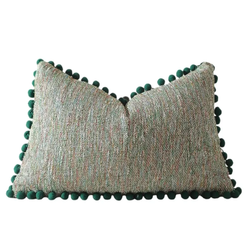 Boho zelené vankúšové kryty s pompom 30x50cm 45x45cm vankúšové puzdrá Velvet textúra Dekoratívne vankúšové kryty pre pohovku na pohovke