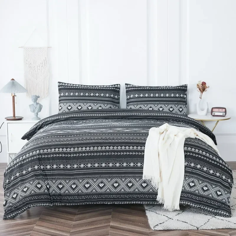 Bohon Paisley Duvet Cover Set Set čierna biela tlač 3ks posteľné súpravy Luxusné vankúšové puzdro Queen a King Veľkosť bavlnené súpravy