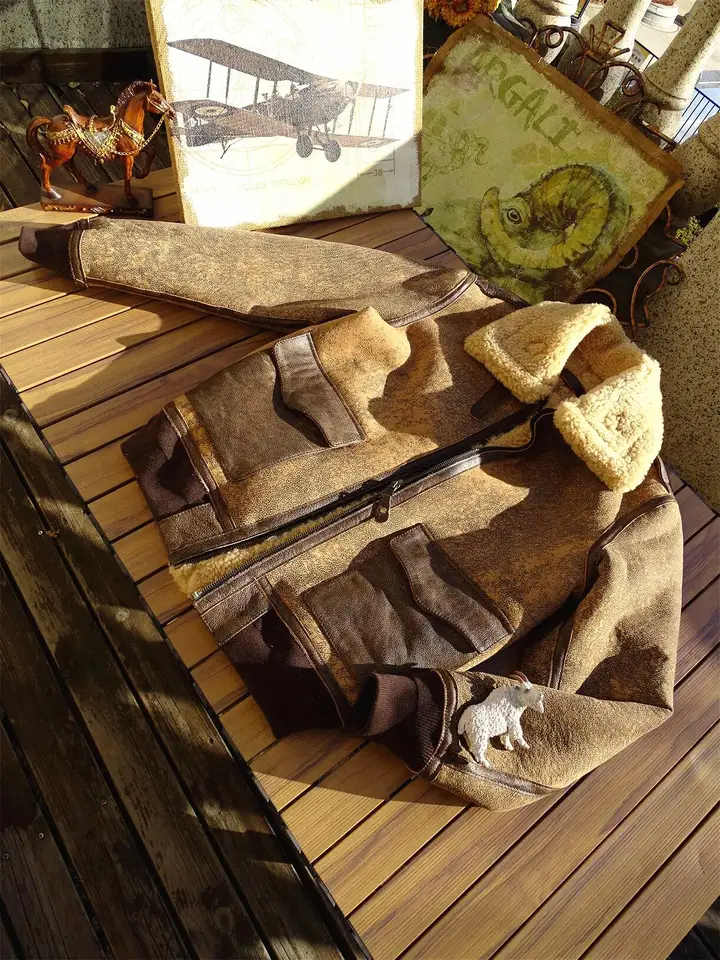 Bojové poškodenie ťažká kefka Farba zúfalé originálne ekologické ovce integrované plus veľkosť A2 Air Force Leather Coat