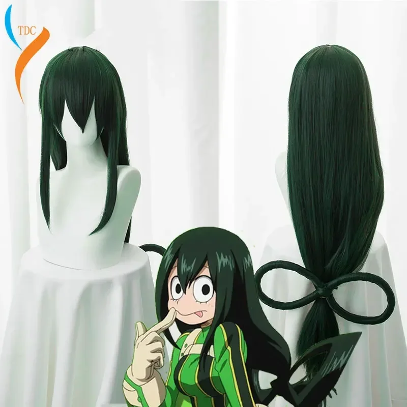 Boku no tsuyu asui cosplay moja hrdinská akademickejia Ženy Long Green Syntetic Hair Halloween Party parochňa Cap Mn3