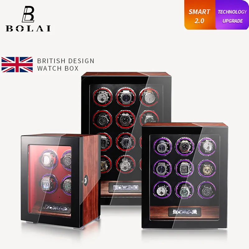 Bolai Automatické hodinky Winder Winder Luxusné znaky odomknutie odomknutia farebnej atmosféry osvetlenie podsvietenia hodinky Storage Box