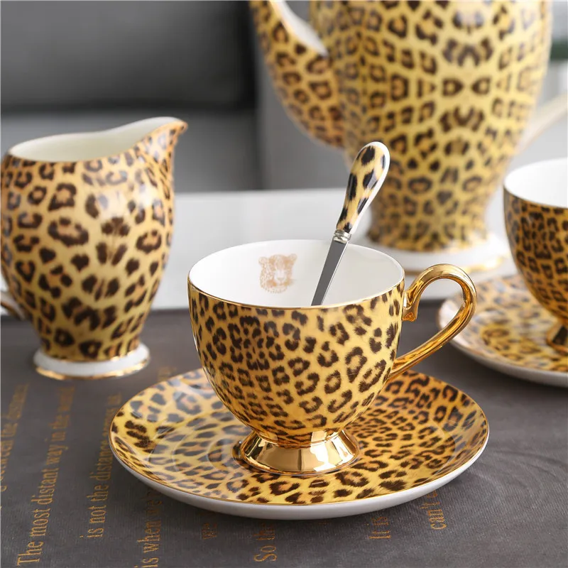 Bone Čína britský hrnčekový čaj šálka leopardovej tlač porcelánu keramickej keramického pohára