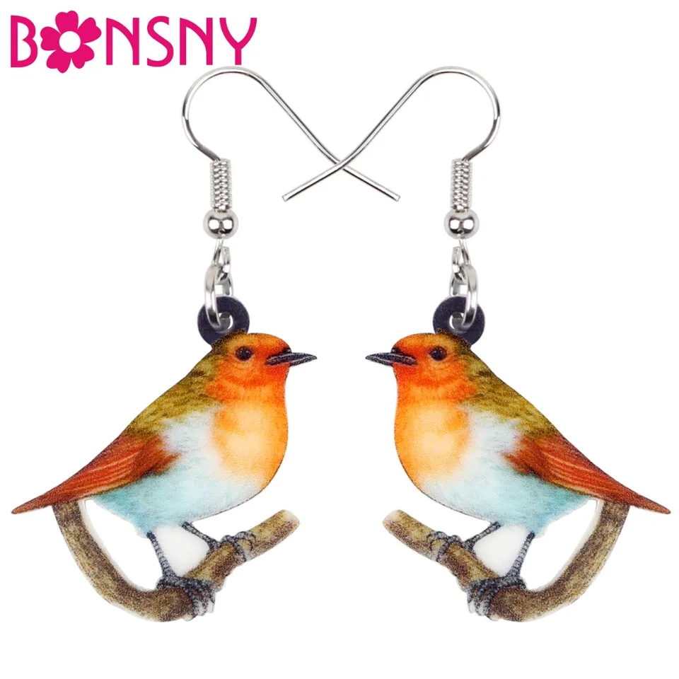 Bonsny akrylové odpočinok sladké robinové náušnice Bird Bird Big Dangle Dangle Dangle Dangle Dangle Novinka Zvieracie šperky pre ženy Dievčatá Teens Kid Wholesale