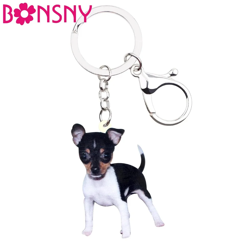 Bonsny akrylové roztomilé líšky hračky teriérové ​​kľúče kľúče kľúče kľúče krúžky módne zviera Pet šperky pre ženy Dámske dámske doplnky