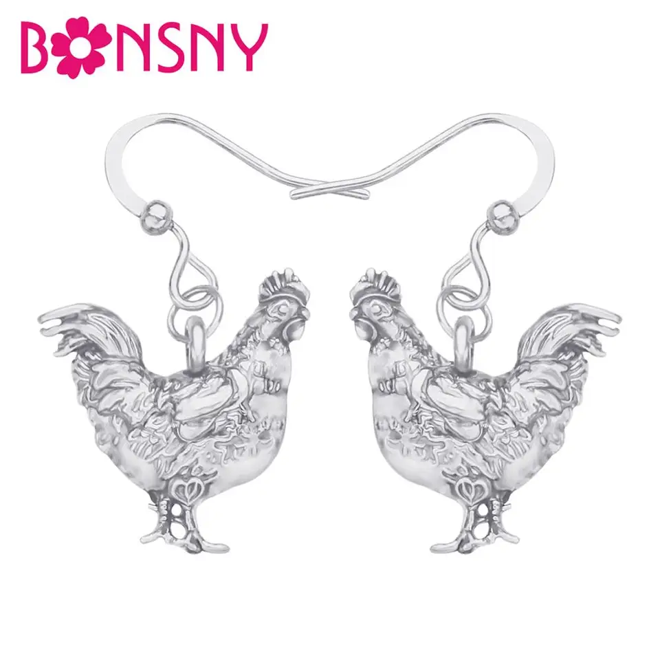 Bonsny zliatiny kov Antique Sliver Plated Chicken sliepka Náušnice Krásne zviera Dangle Dangle Dangle Dangle Jewelry for Girls