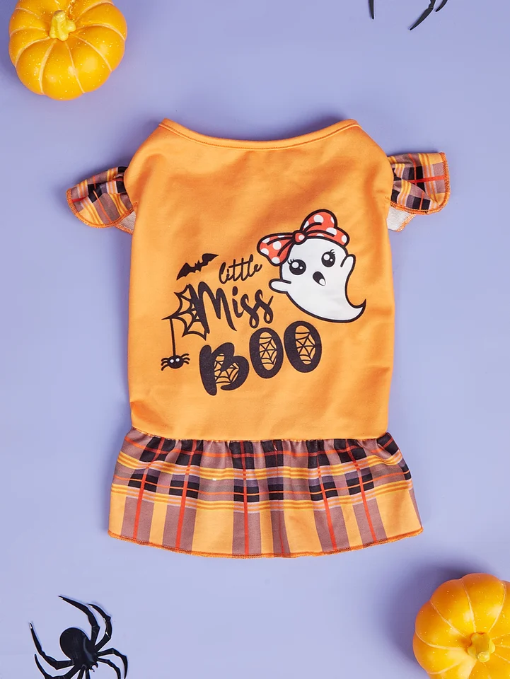 Boo Dog Tutu šaty Halloween Holiday Dress Up Party Warm Plaid Match Materiál psie šaty pre šteniatko a kostým pre mačku