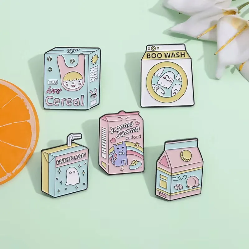 Boo Juice Box Smalt Pin Cartoon Candy Color Cat Cat Bunny Juicy Peach Juice Drin