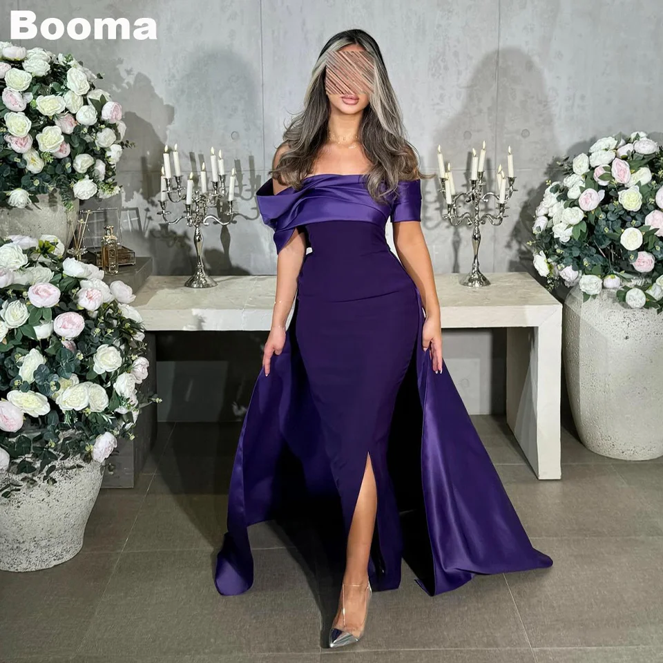 Booma Elegantná morská panna večerné šaty mimo ramenných plášťov Formálne večierky so štrbinami na bočné štrbiny na bočné štrbiny Dubaj Prispôsobené