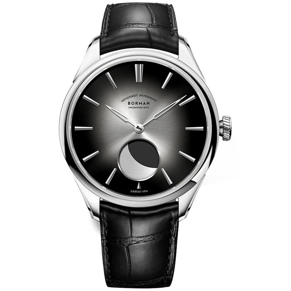 Borman Mens Automatické hodinky Luxusné mesačné fáza Mužské hodinky Mechanické náramkové hodinky móda 50 m vodotesný zafírový kožený remienok