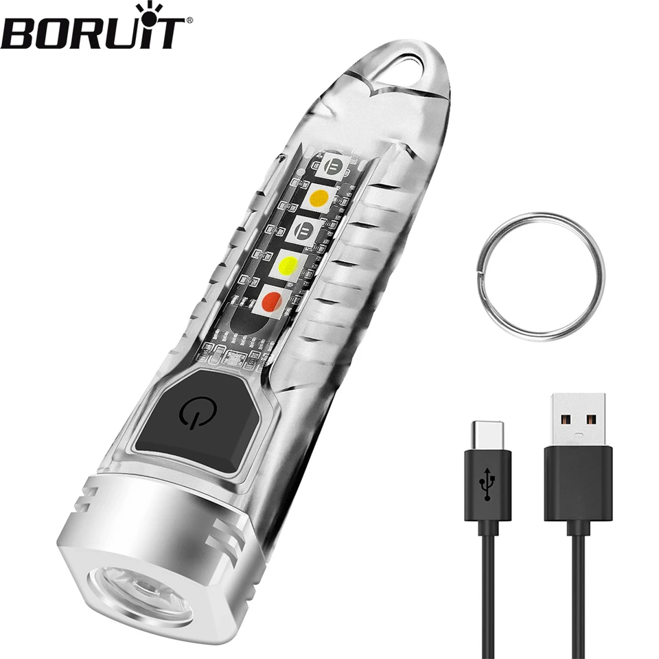 BORUIT V1 LED KLAYCHAIN ​​Prenosná fluorescenčná fluorescenčná baterka EDC Pracovné svetlo TYP-C Nabíjateľné mini TORCH UV CAMPING LUCTERS