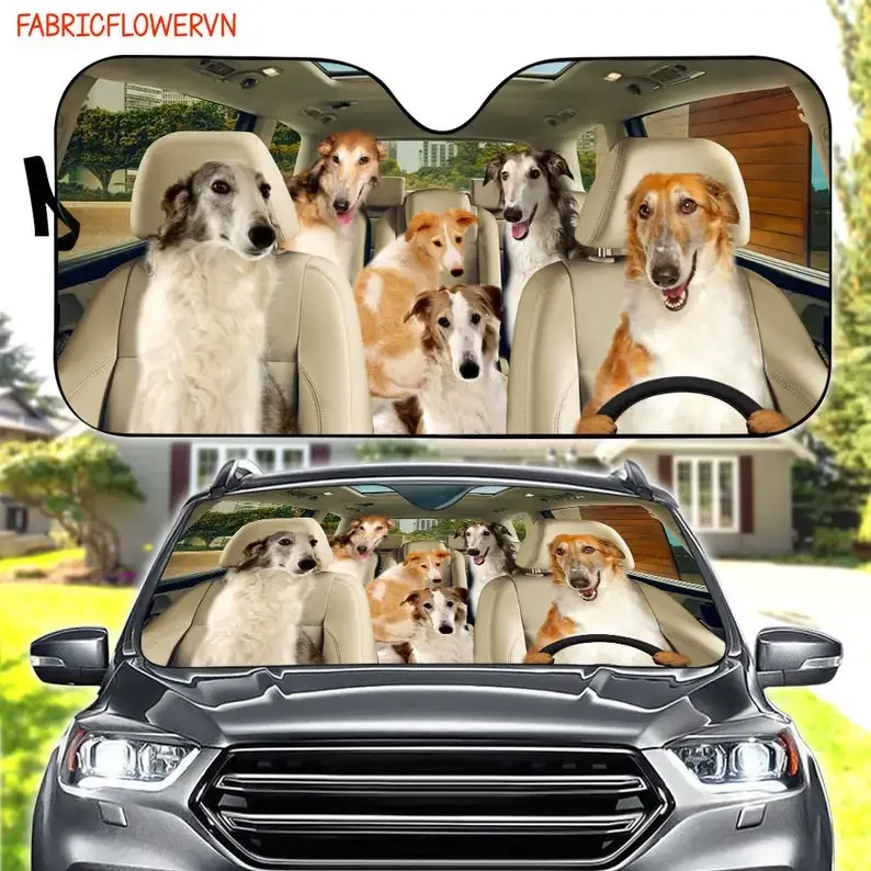 Borzoi Car Sunshade, Borzoi Car Decoration, Borzoi čelné sklo, milovníci psov, Sunshade pre psie auto, darček pre mamu, darček pre otca