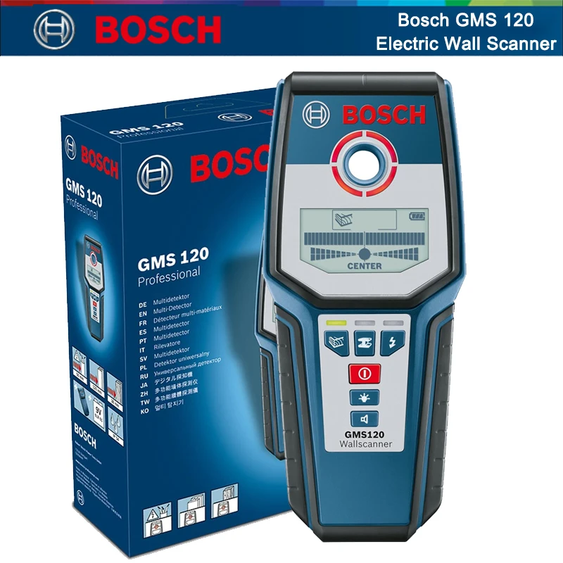 BOSCH GMS120 Detektor steny detektora kovového skenovacieho zariadenia Digital Multi-Scanner Professionálny merací nástroj pre kovové kovové živé zapojenie