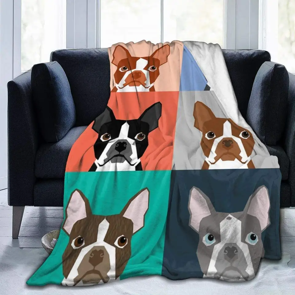 Boston Terrier Dog Cartoon prikrývky a hodí prikrývku mäkkej svetlej hmotnosti pre gauč a obývacia izba vhodná