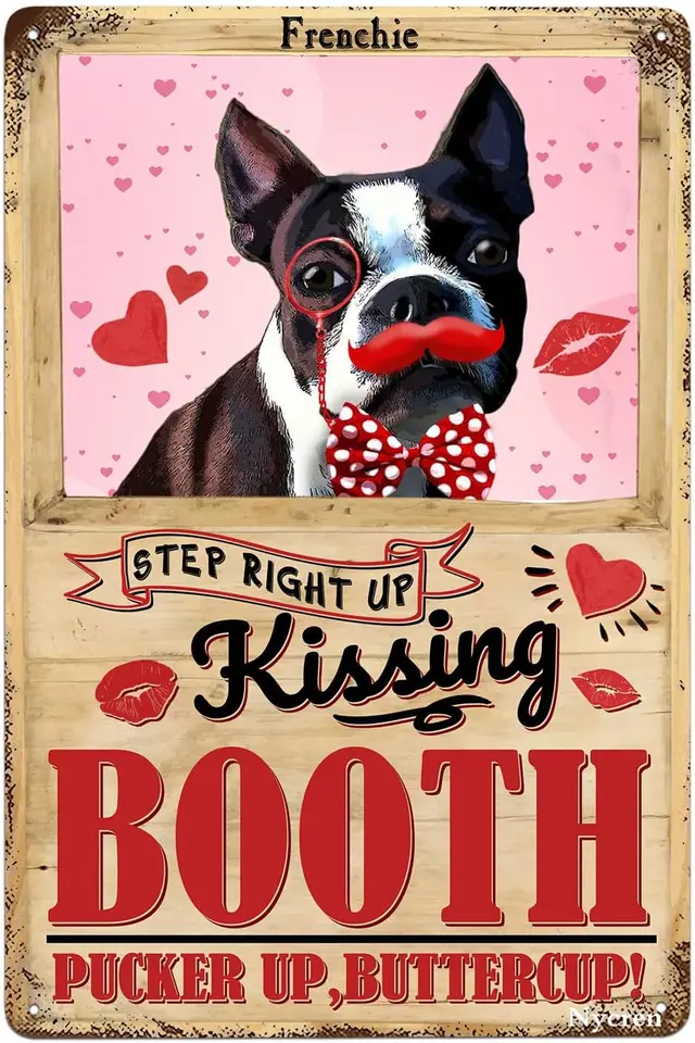 Boston Terrier Dog Metal Tin Sign Bissing Booth Vintage Decor Art Sign Rustikálna dekorácia Domáca spálňa Kancelária školský park bar klub Cav