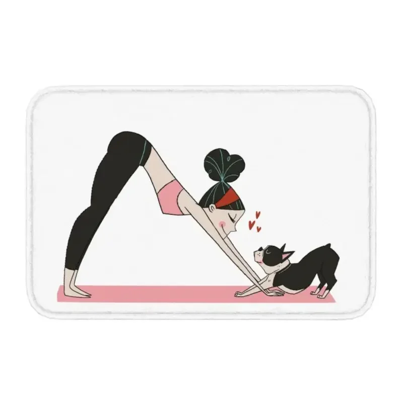 Boston Terrier Down Dog Yoga predné dvere rohož Anti-Slip Indoor Absorbent Ormat Derormat Kuchynská spálňa Vstupný koberec koberec