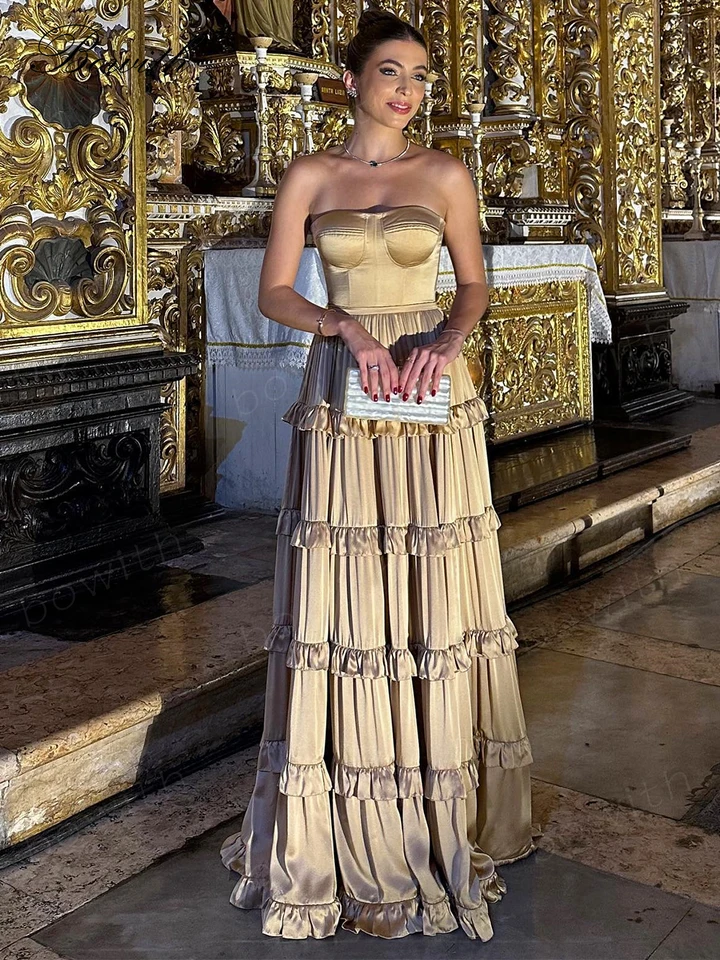 Bowith Champagne Evening Party Dress Elegantné luxusné gala šaty šaty pre ženy 2023